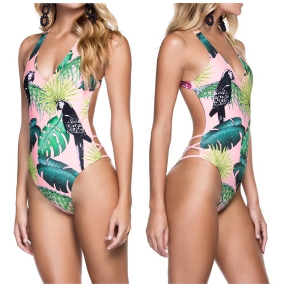 ALMOST GONE! TROPICAL PINK ONE-PIECE SWIMSUIT - Picture 2 of 4